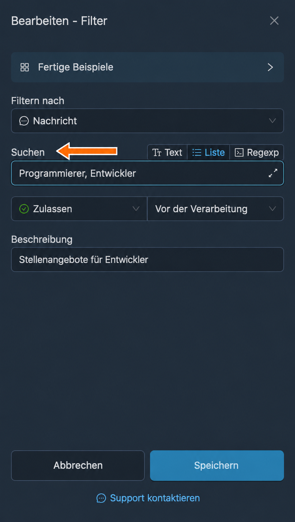 Mehrere Varianten im Modus „Liste“