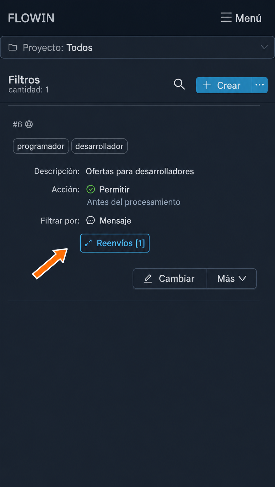 Botón con la lista de reenvíos vinculados