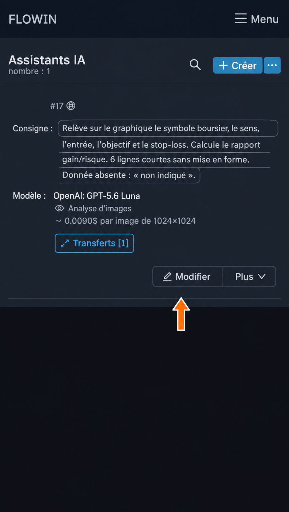 Le bouton « Modifier » ouvre les réglages du traitement