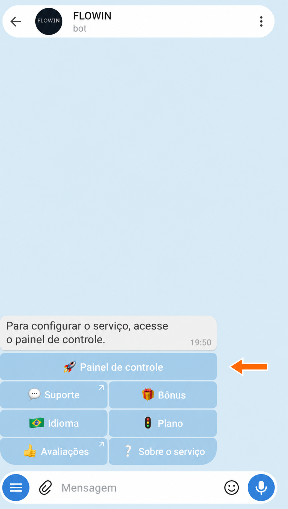 Acesso ao painel de controle pelo @flow_in_bot