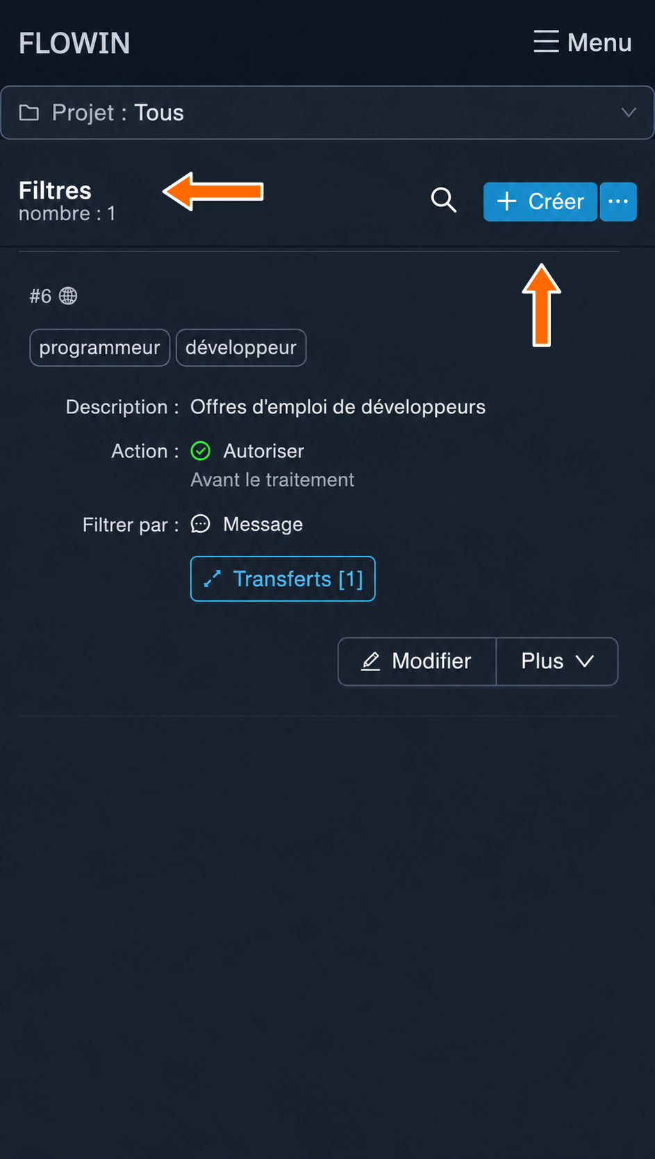 Création d’un filtre pour sélectionner le compte expéditeur