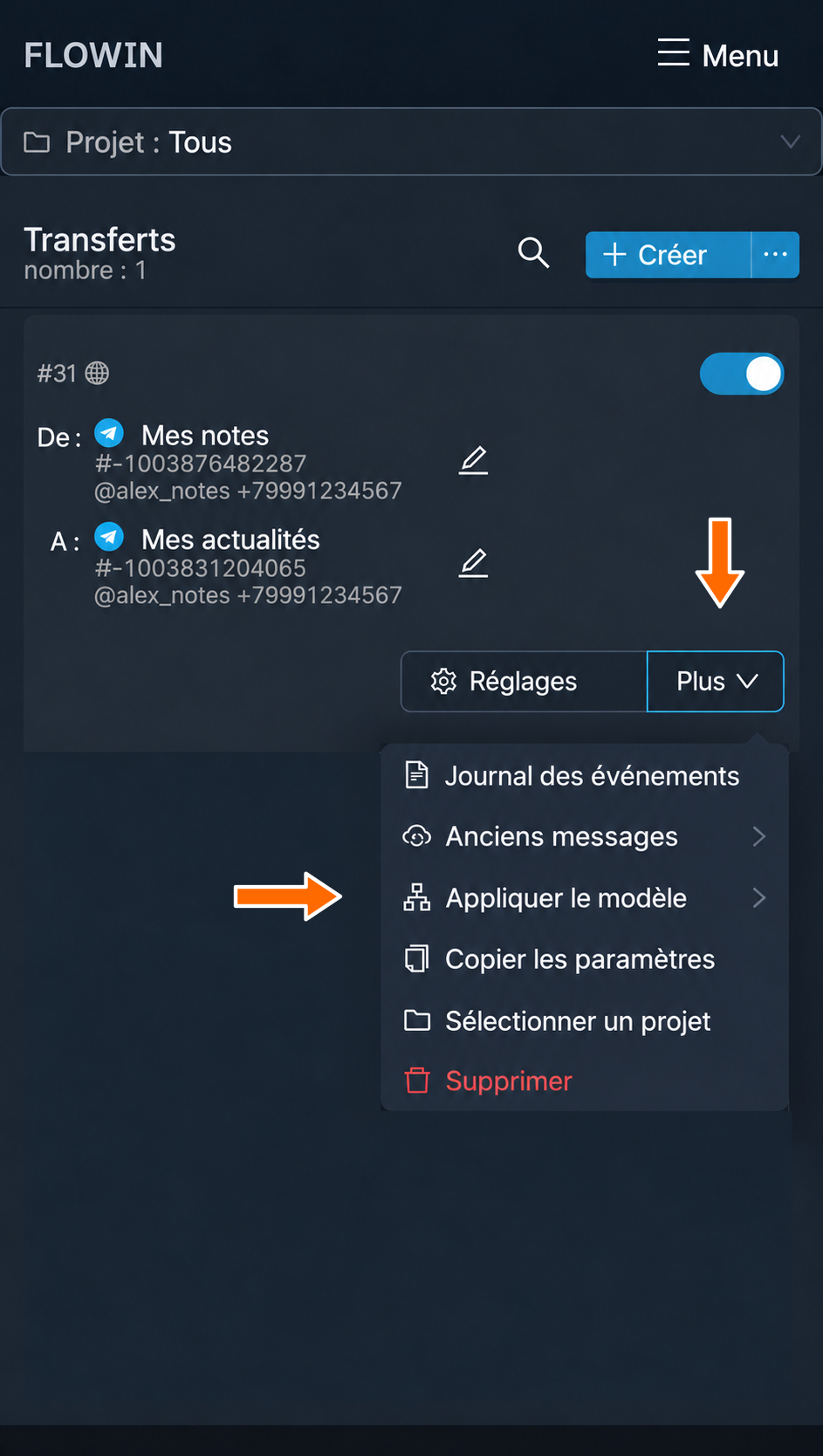 Application d’un modèle enregistré