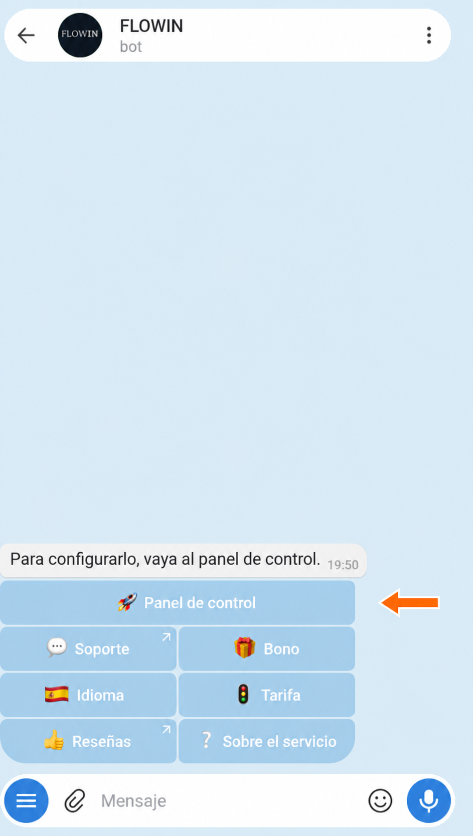 Acceso al panel de control a través de @flow_in_bot