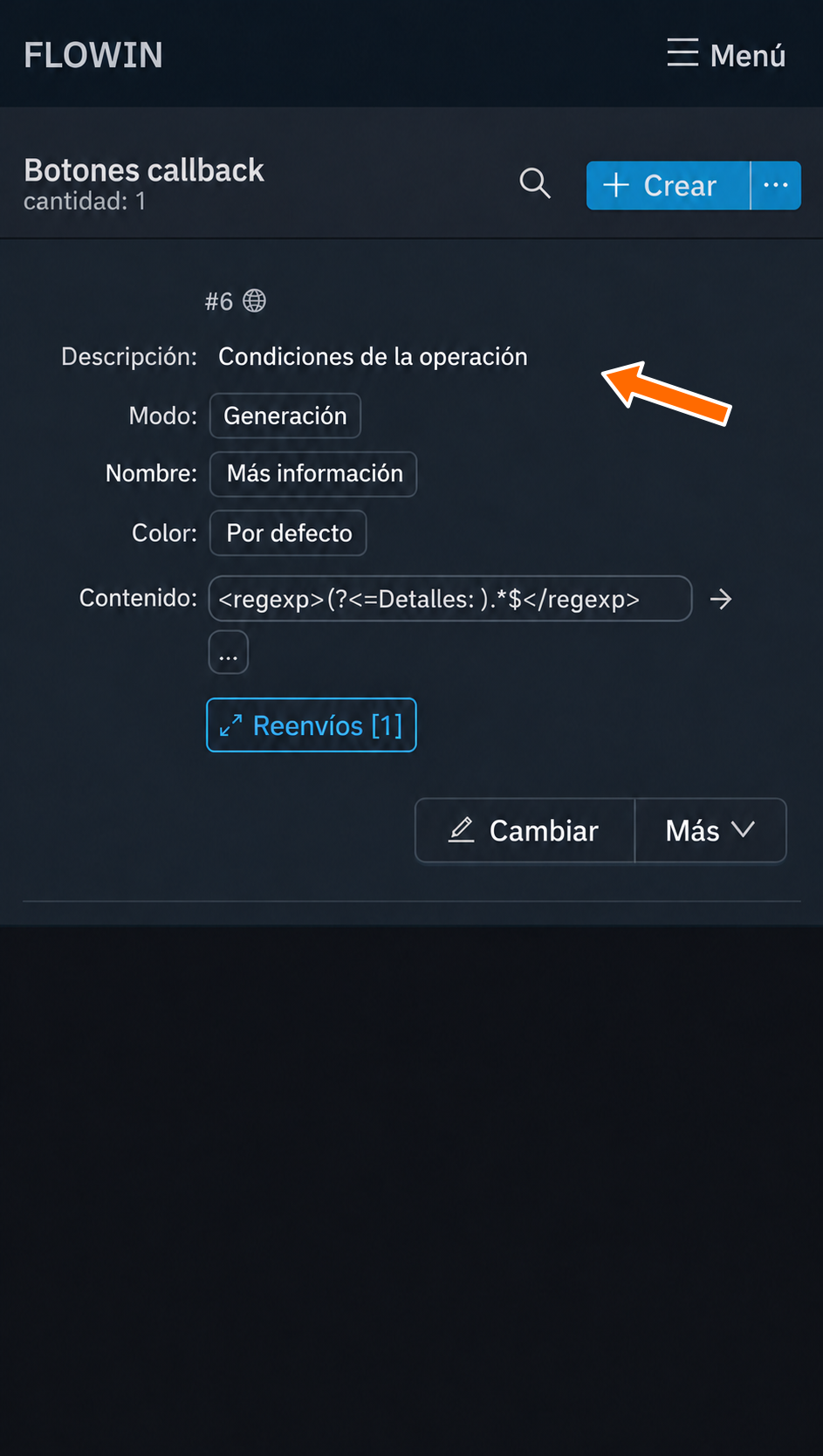 Descripción nueva en la lista de botones
