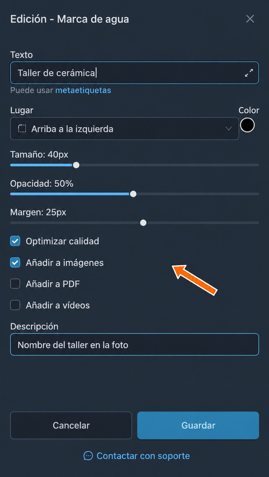 Margen, optimización, tipos de contenido multimedia y descripción