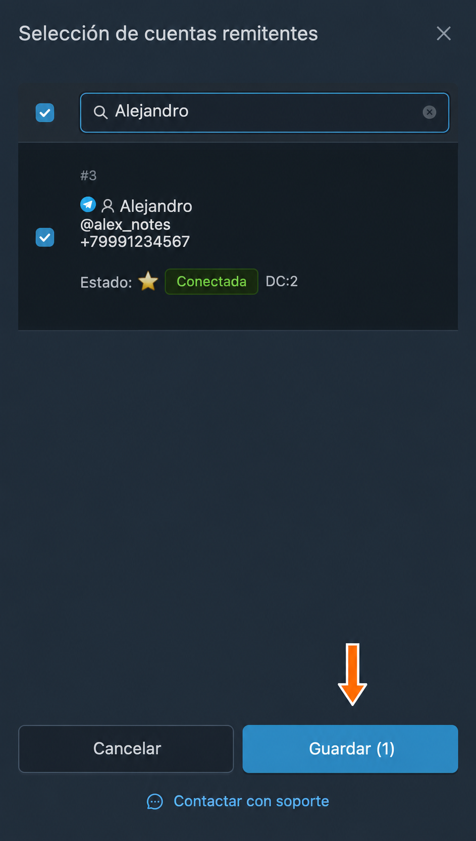 Cuenta que enviará los mensajes coincidentes