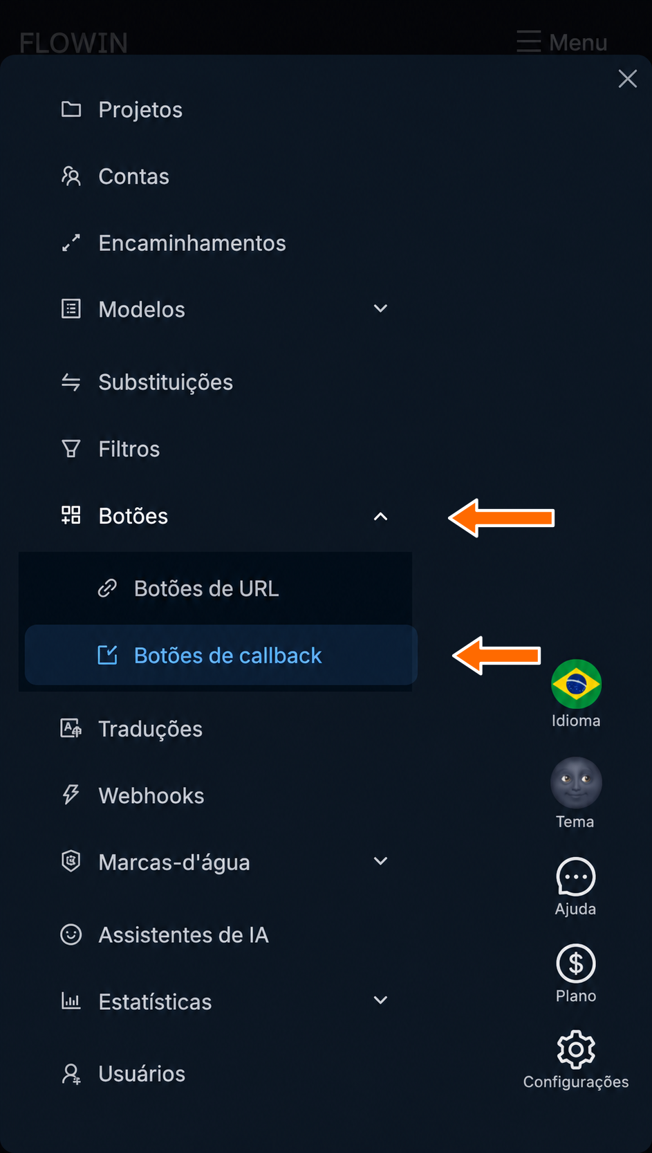 Acesso aos botões de callback para configurar a cópia