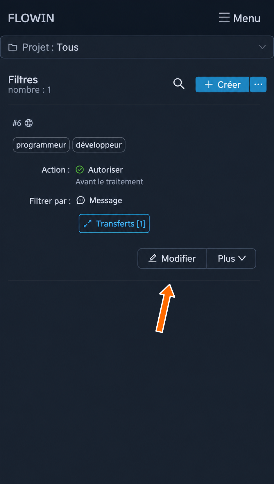 Le bouton « Modifier » du filtre