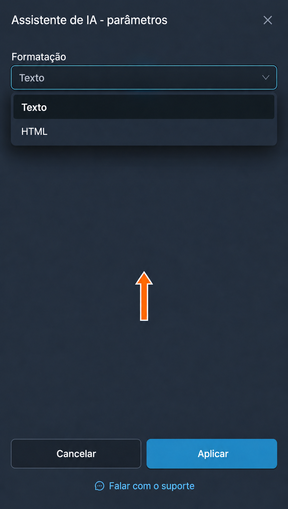 Opções de formatação: “Texto” e “HTML”