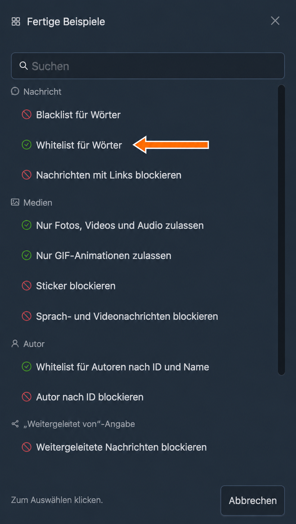 Der vollständige Beispielkatalog ohne einschränkenden Suchbegriff