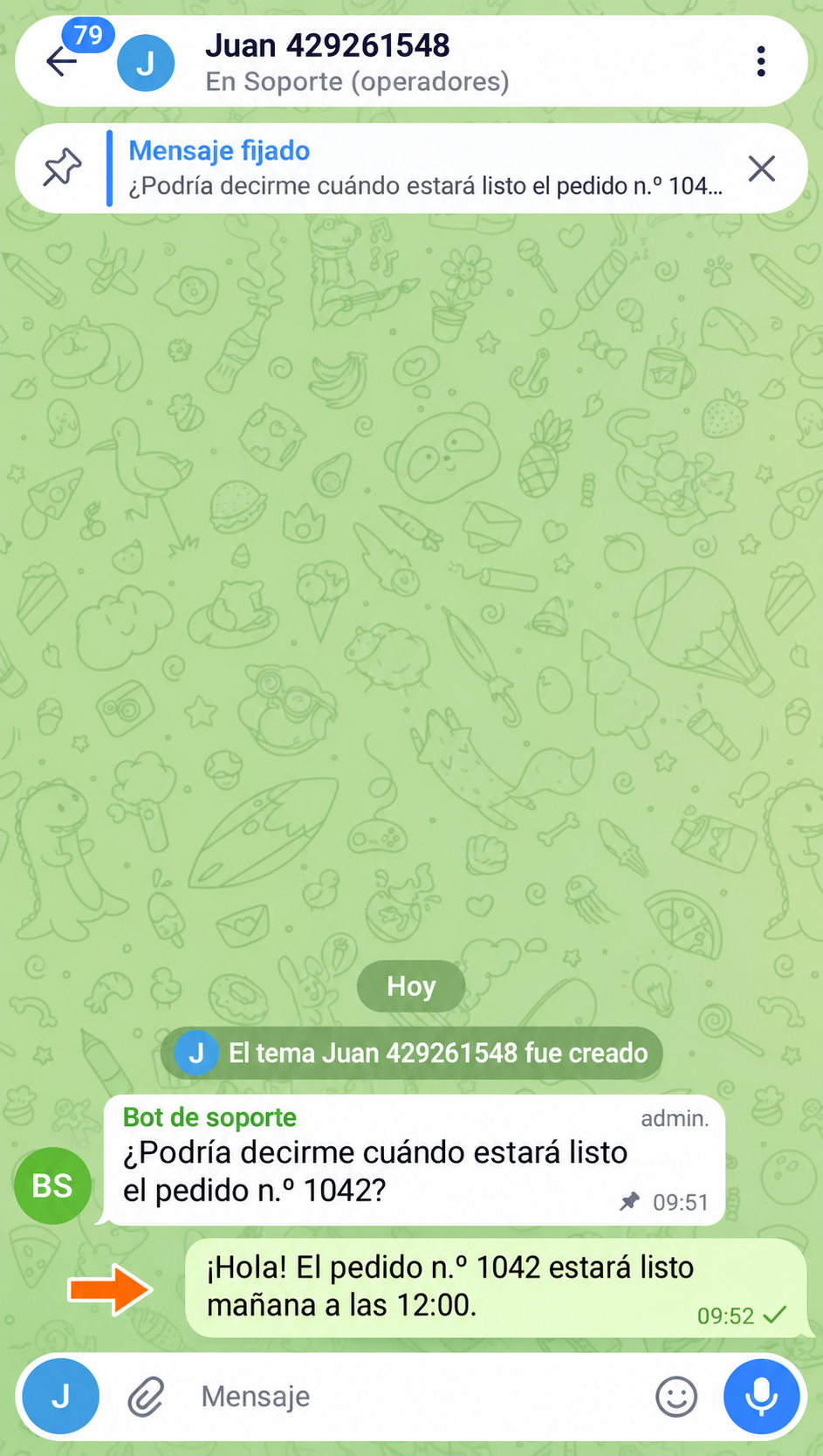 Consulta de un cliente y respuesta de un operador en un tema independiente