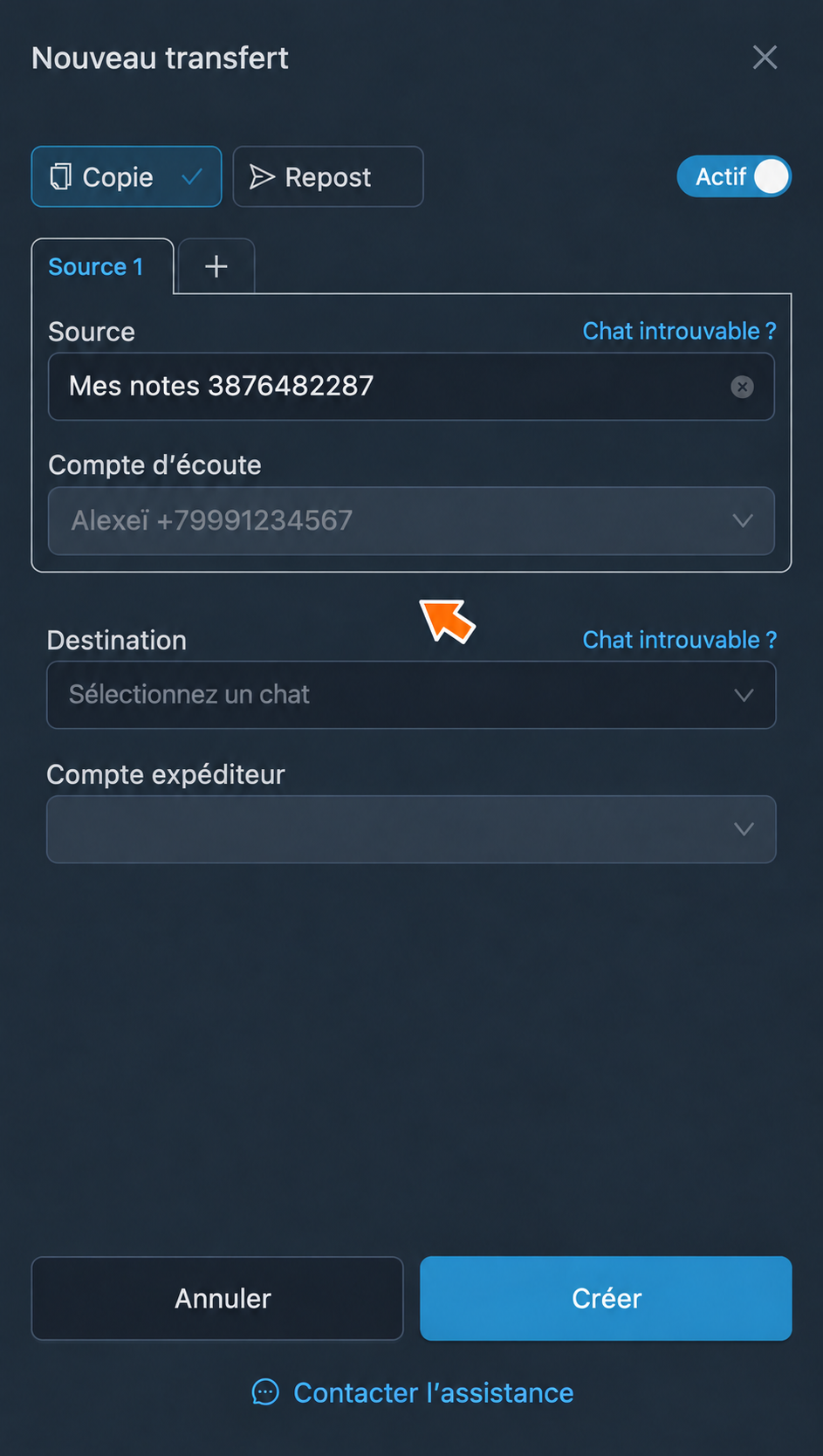 Compte d’écoute de la source