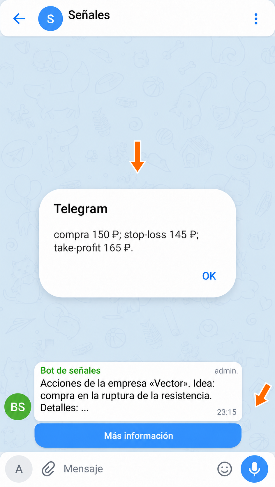 Botón original y su respuesta de texto