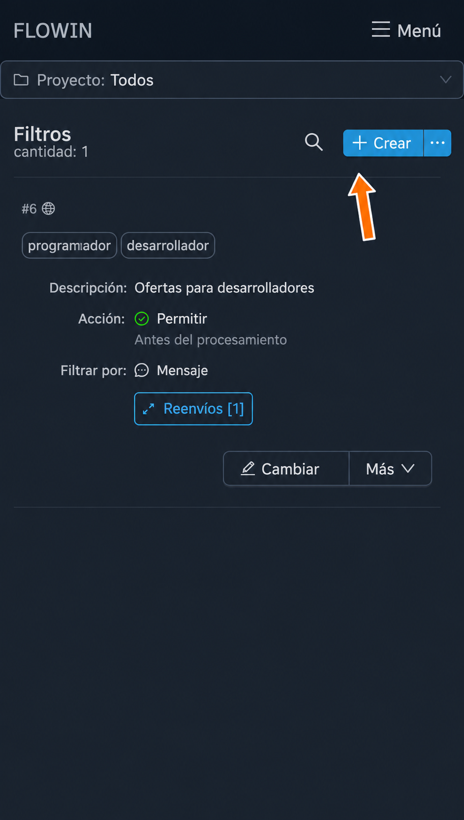 Creación de un filtro para elegir el remitente