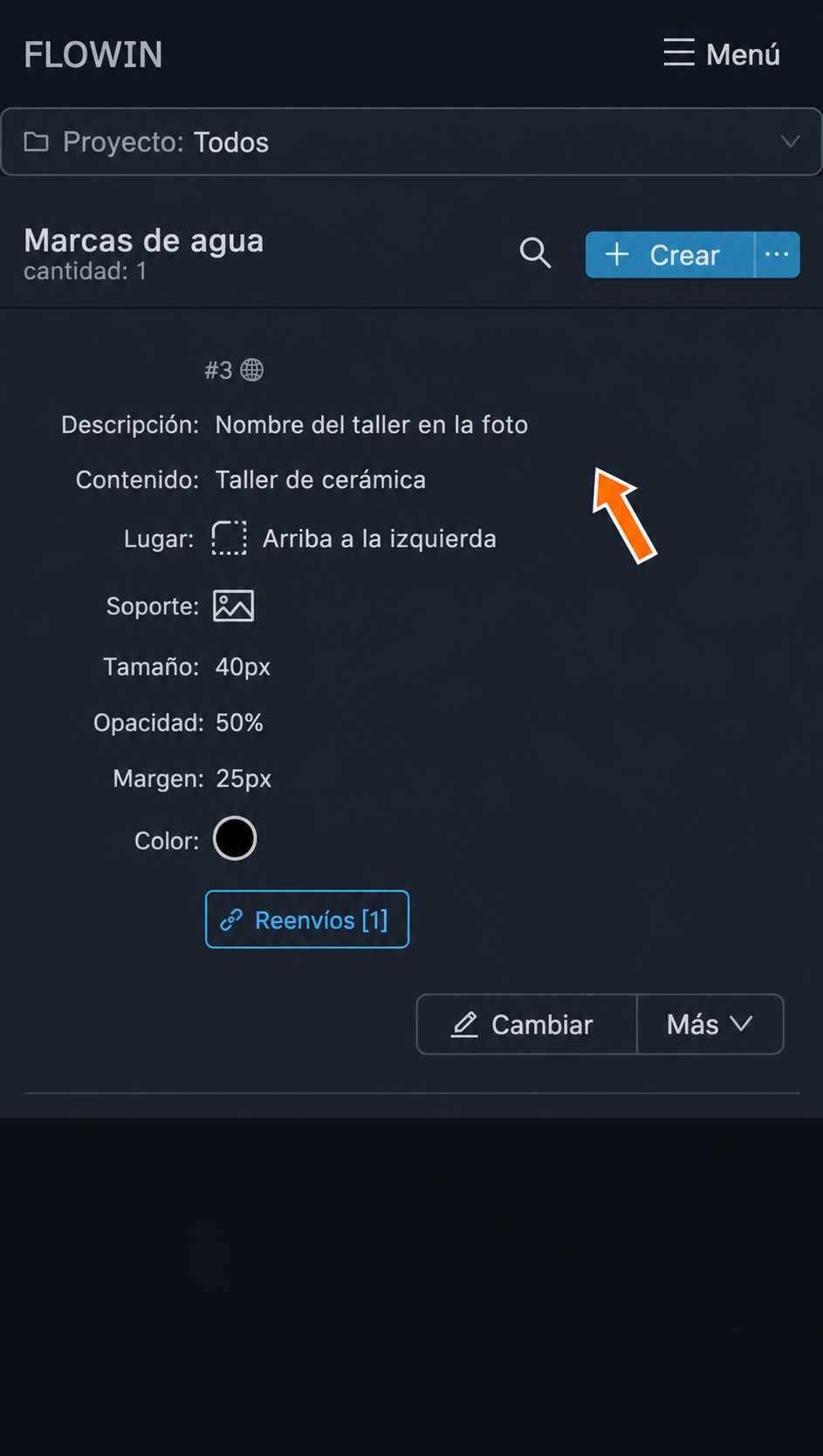 La descripción ha aparecido en la fila de la marca