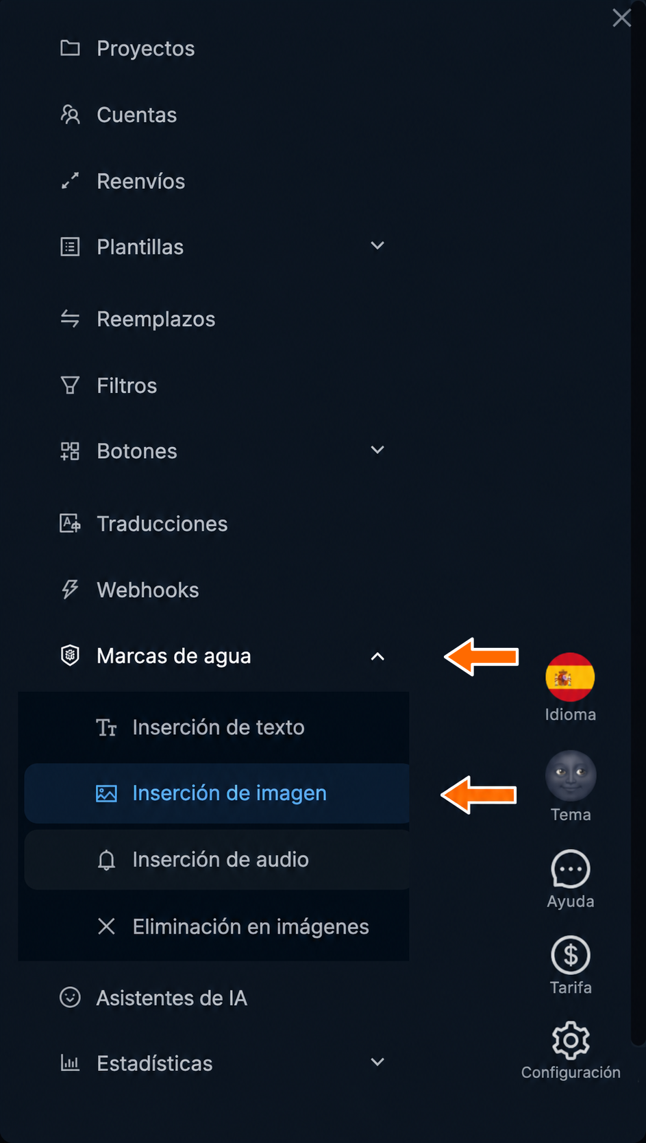 Inserción de imagen en el menú de marcas de agua