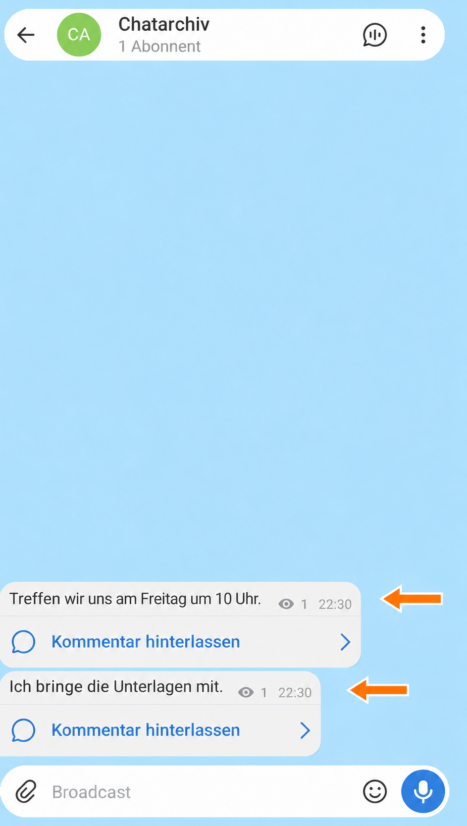 Kopien der Nachrichten im Kanal „Chatarchiv“.