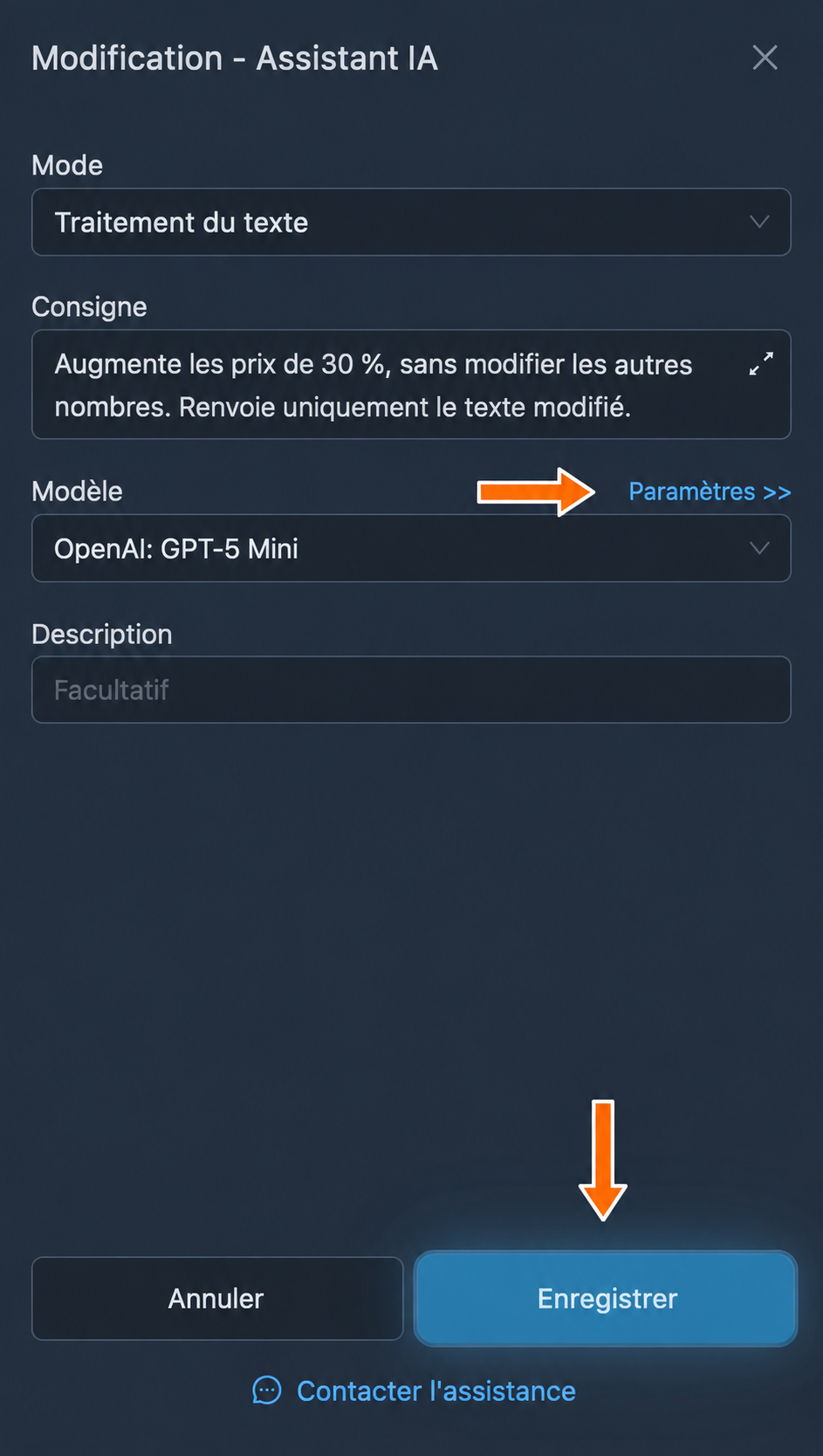 Réglages principaux et accès aux « Paramètres »