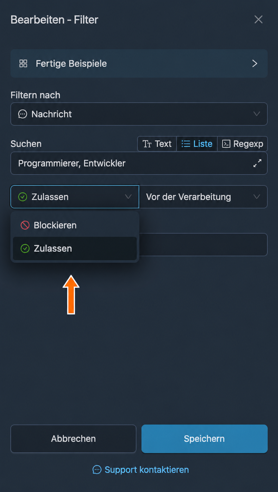 Die Optionen „Blockieren“ und „Zulassen“