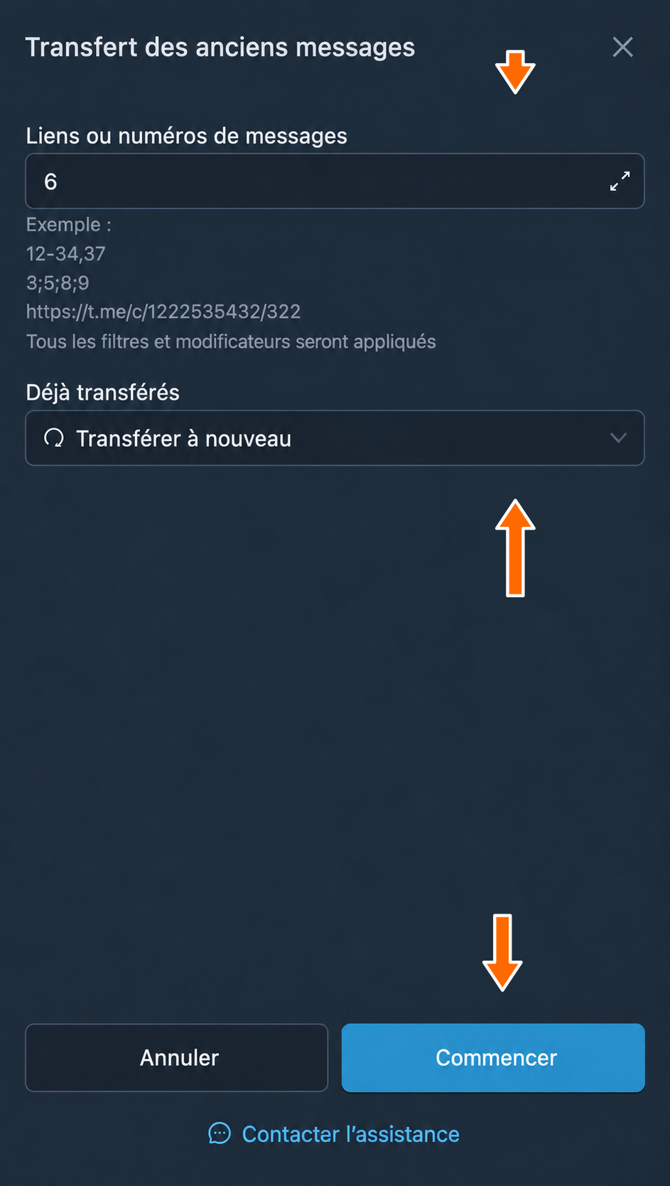 Historique par numéro de message et nouvel envoi