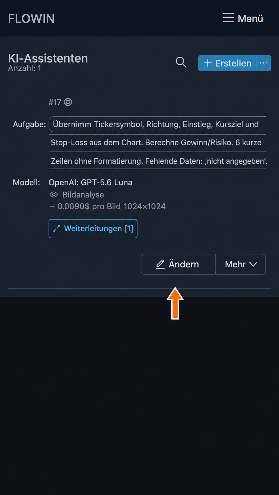 Die Schaltfläche „Ändern“ öffnet die Verarbeitungseinstellungen