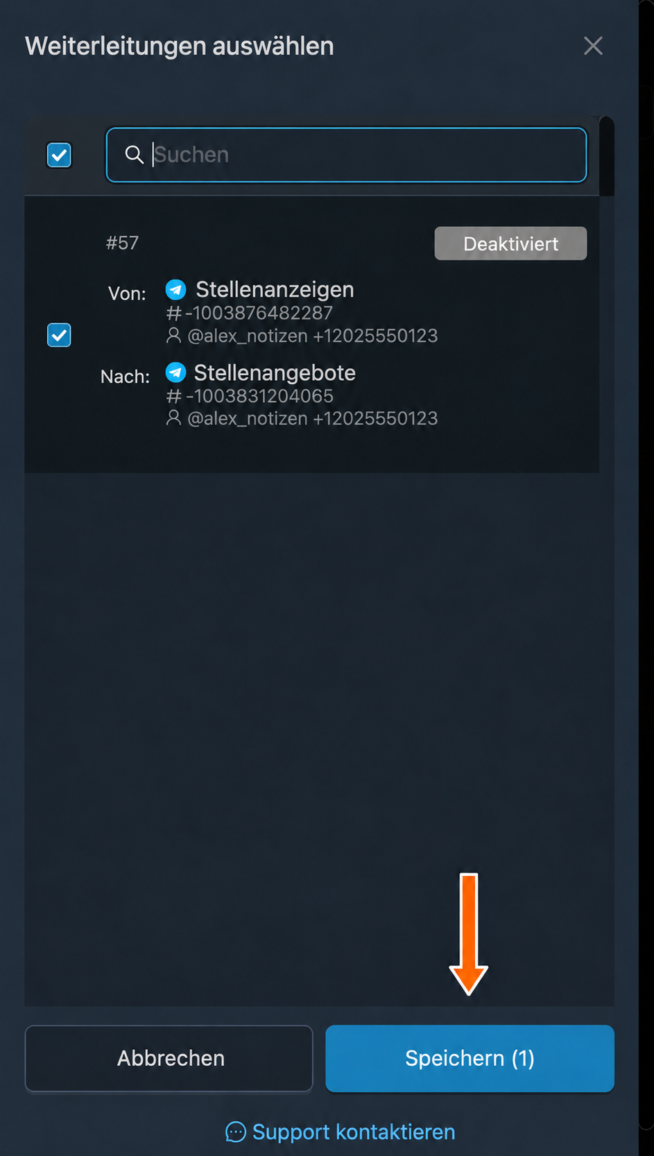 Die Zuordnung des Filters zu Weiterleitungen ändern