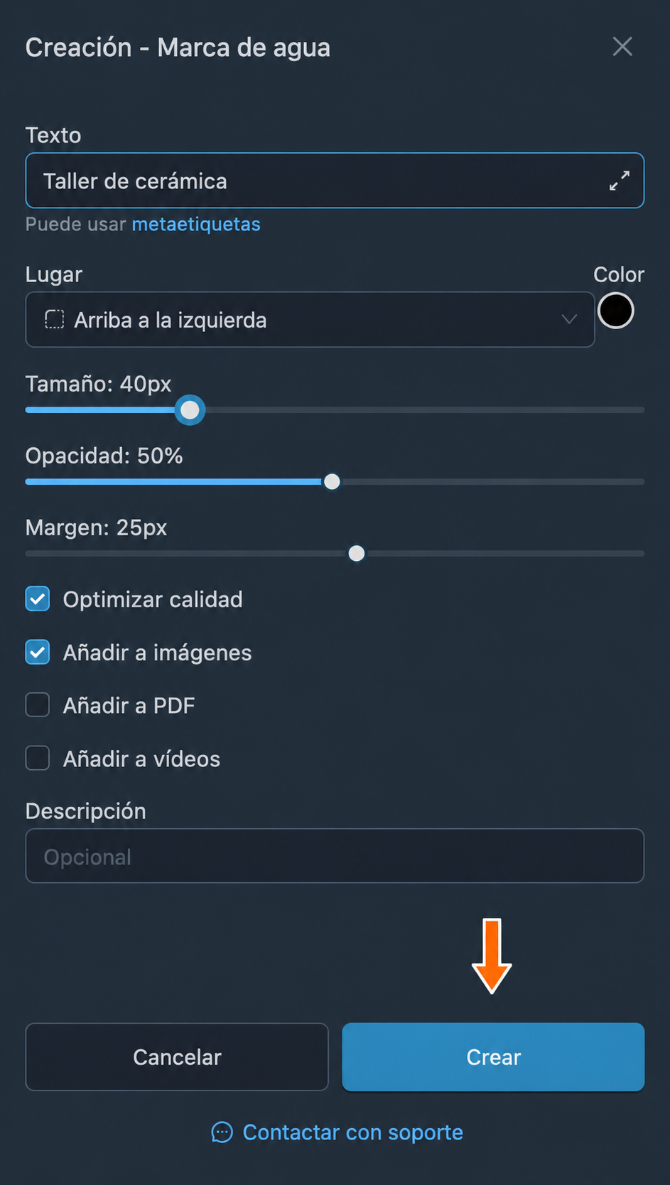 Creación de la marca de texto