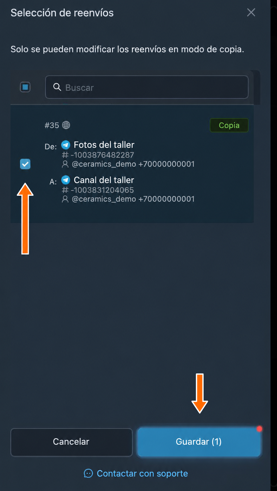 Modificación de la selección de reenvíos