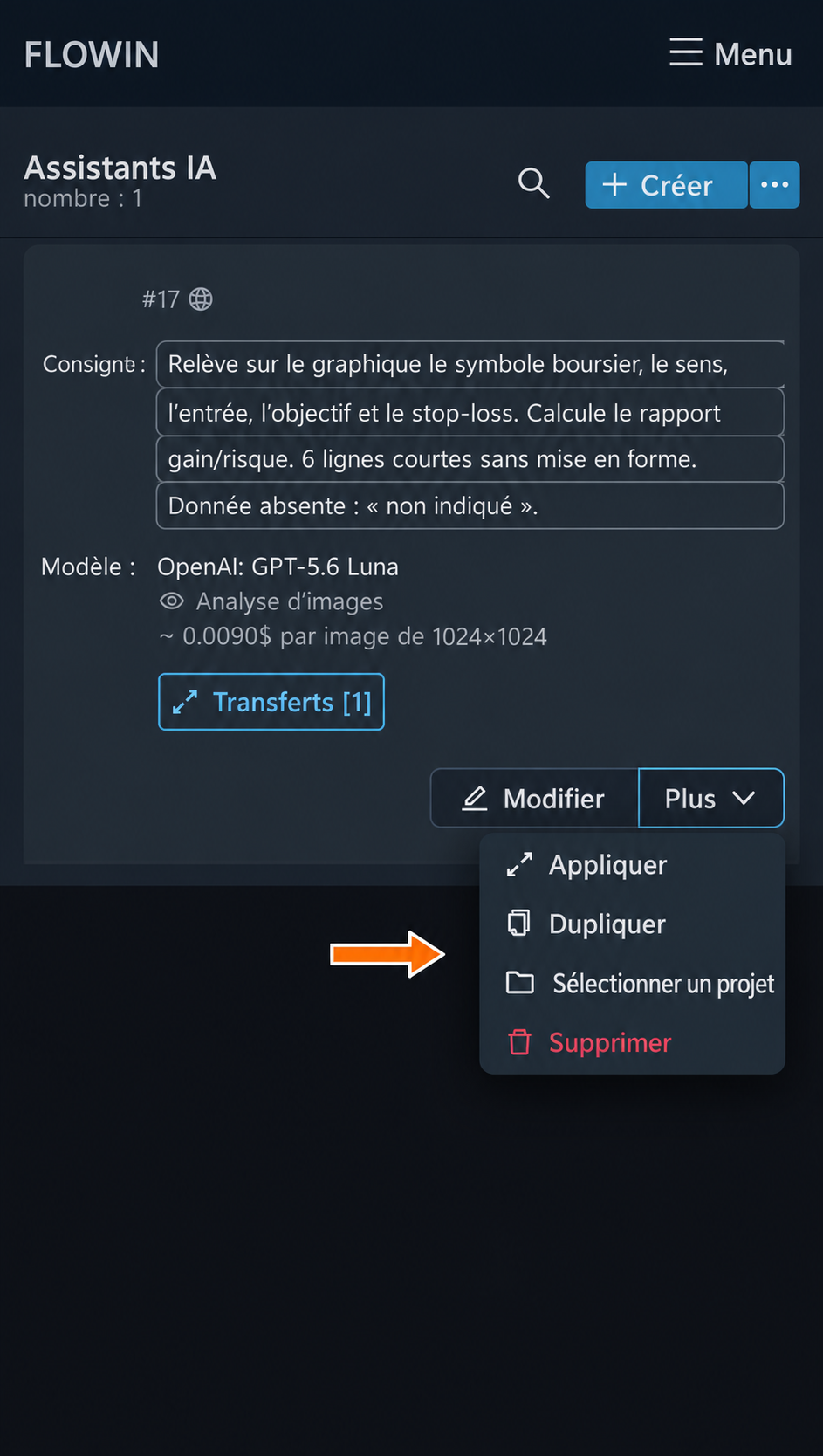 Actions supplémentaires pour la tâche enregistrée