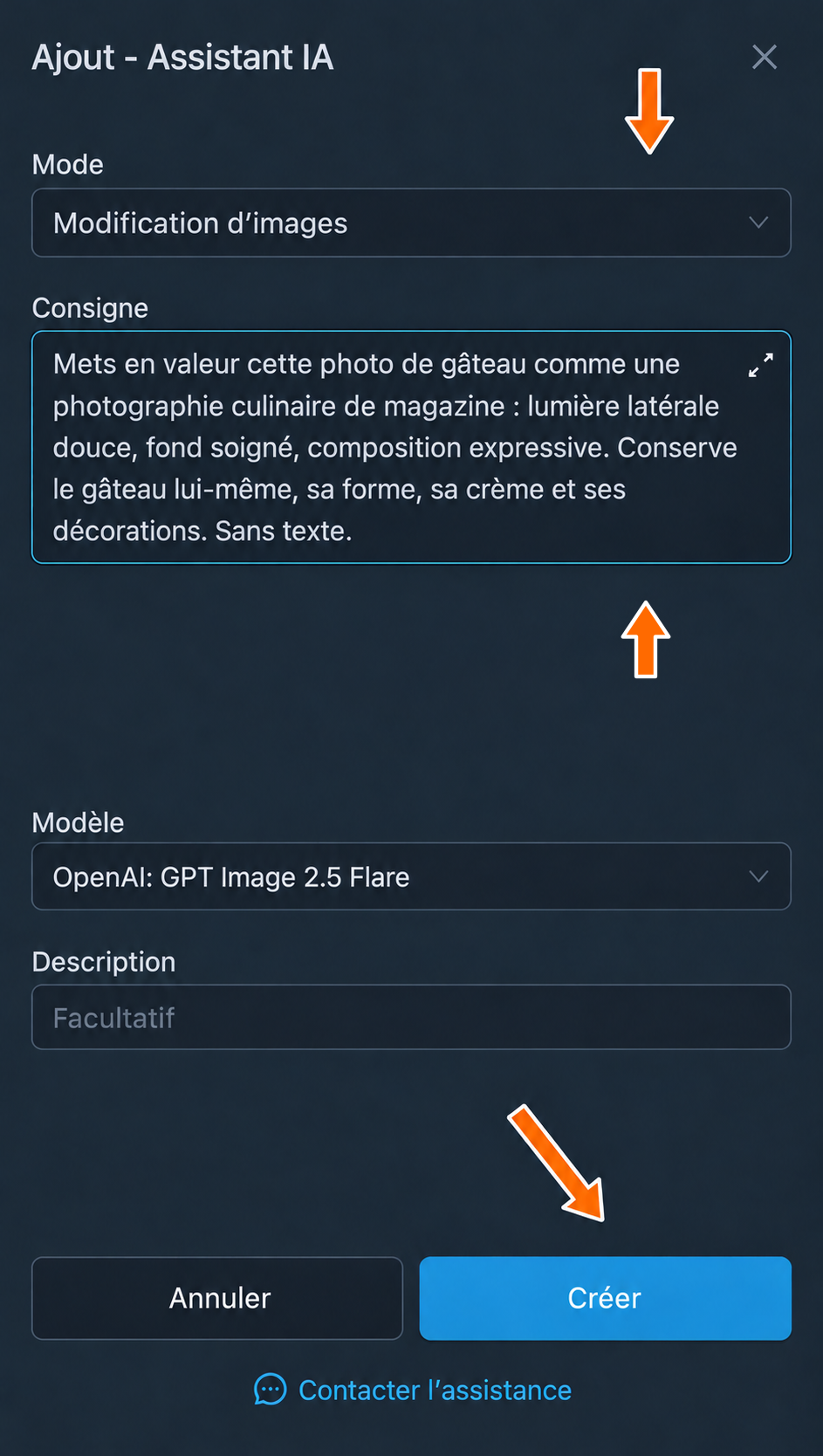 Choix du mode, consigne et création du traitement