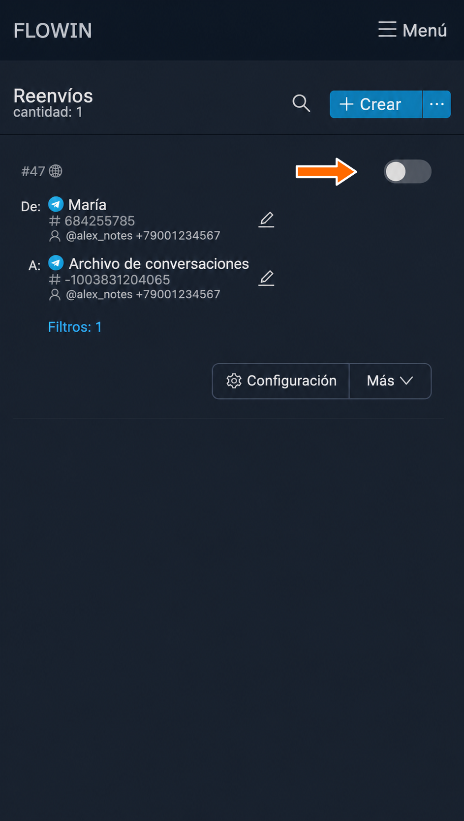 Desactivación del reenvío automático de mensajes nuevos.
